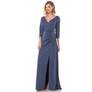 Kay Unger Women's Capri 3/4 Sleeve‎ V-Neck Gown in Slate Blue Size 12 $209